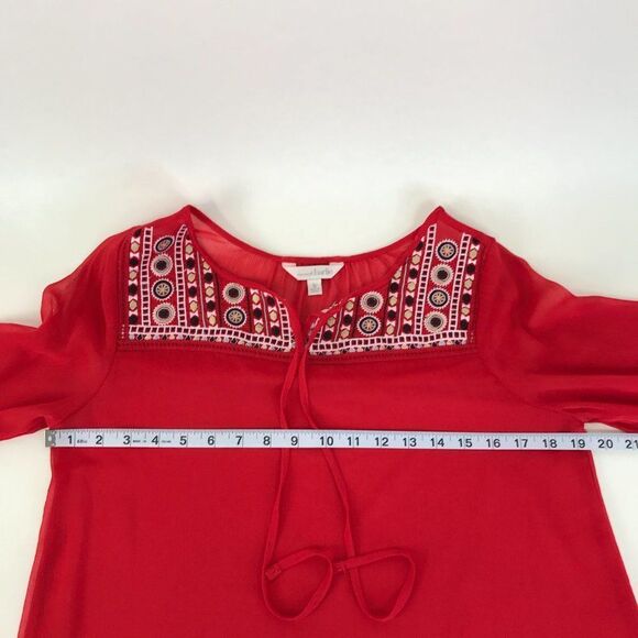 Charming Charlie Sheer Popover Top Women's Small Embroidered 3/4 Sleeve Boho - Picture 6 of 10